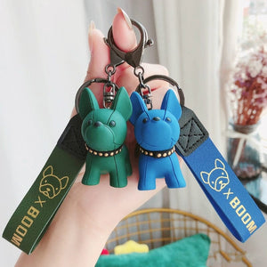 french bulldog keychain leather - blue