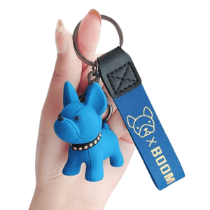 french bulldog keychain leather - blue