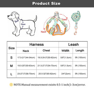 tropical dog harness - size chart