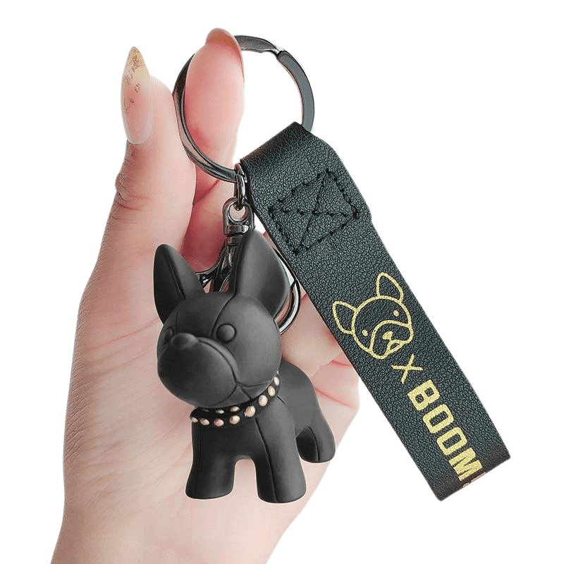 leather french bulldog keychain