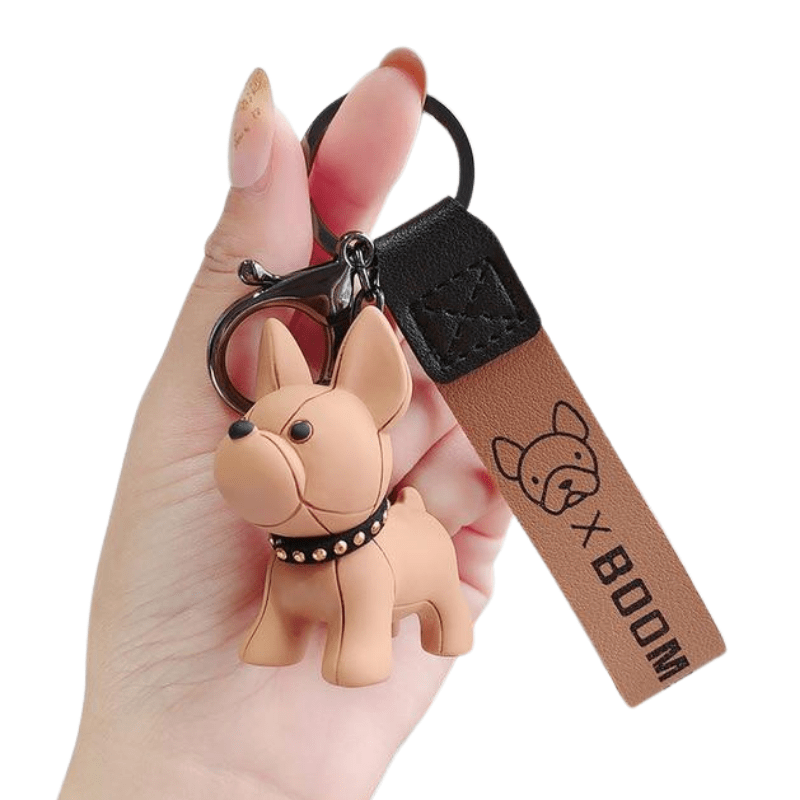 Leather keychain - with French Bulldog dog