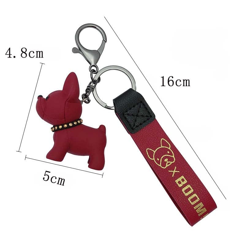 MONSTER Keychain] Bulldog Keychain Pu Leather Animal Dog Keyring Holder Bag  Charm Trinket Chaveiros Bulldog Bag Accessories Punk Style Pendan