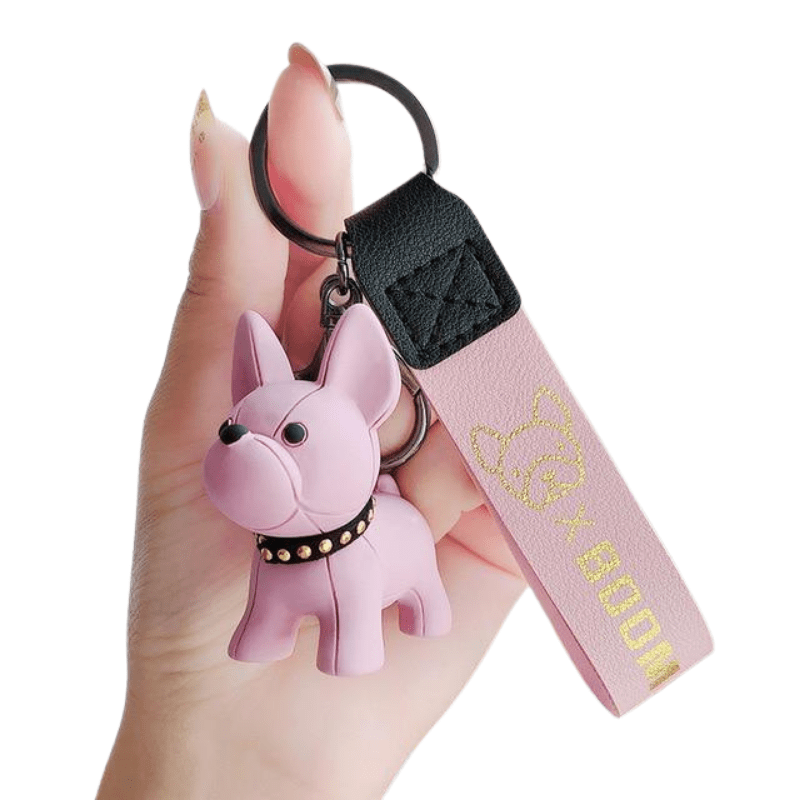 Leather French Bulldog Keychain - Pink | My Best Frenchie