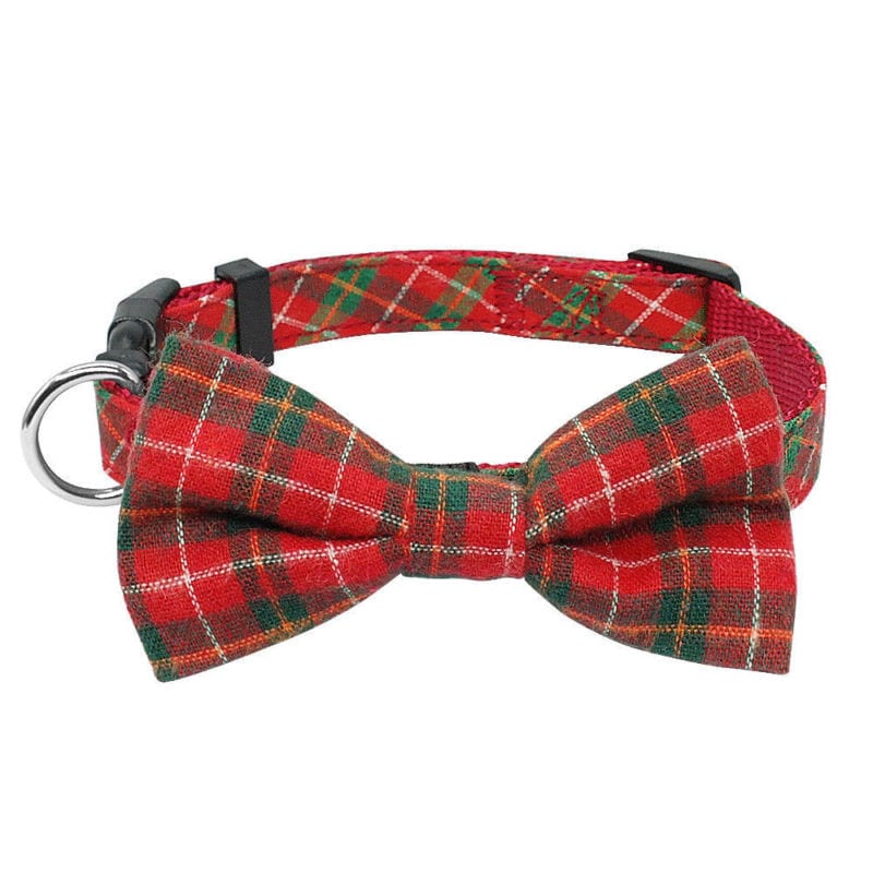 dog bow tie collar - red tartan