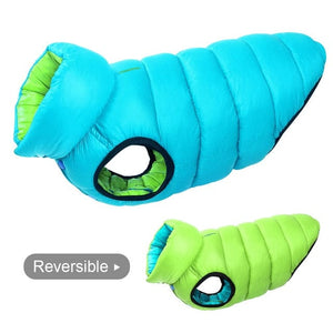 puffer dog jacket - reversible blue and green