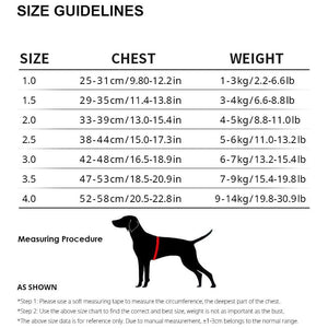 leather dog harness - size chart