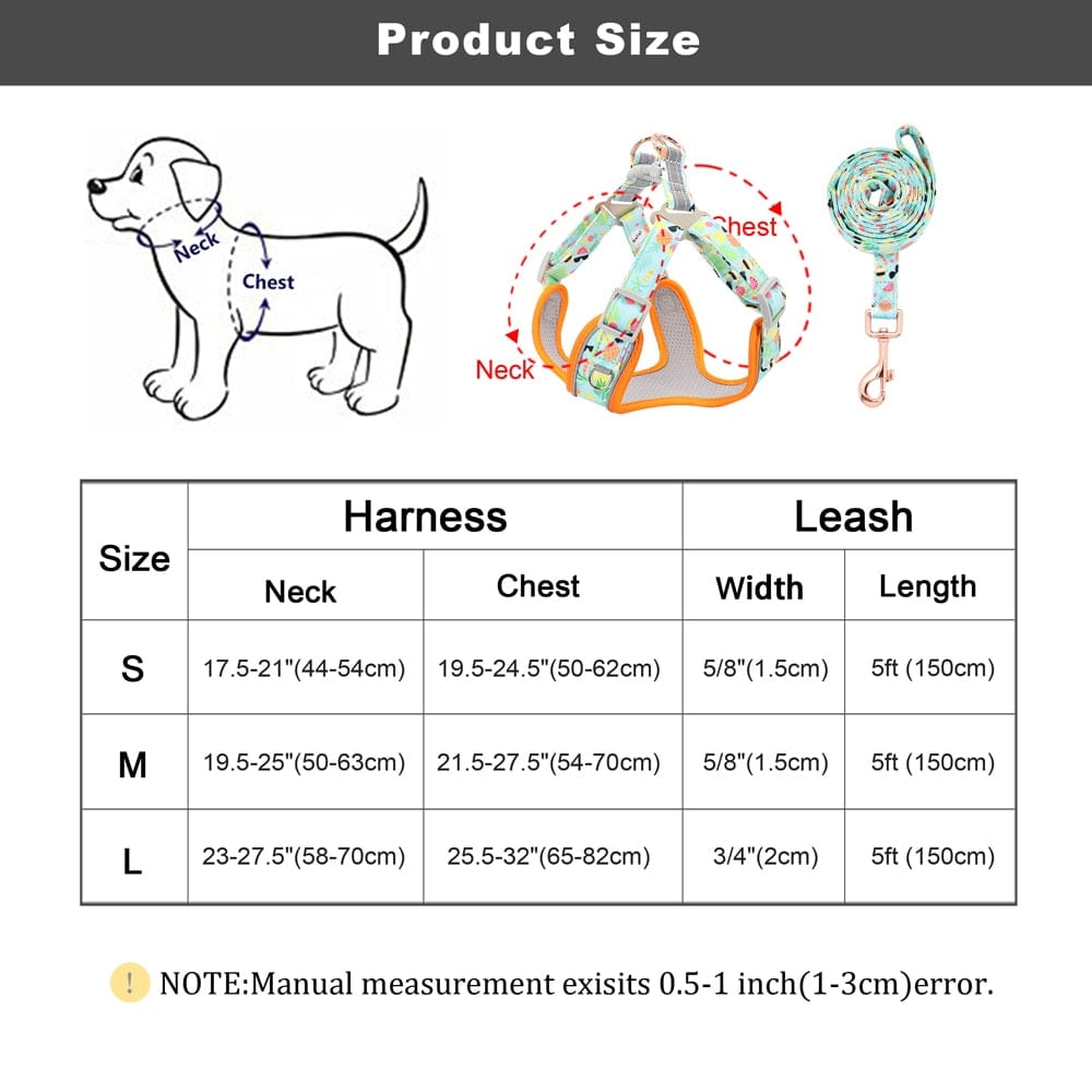 watermelon dog harness - size chart